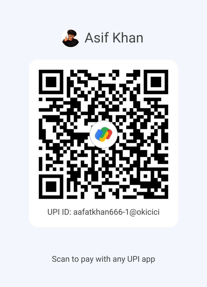 UPI QR code for Asif Khan, UPI ID aafatkhan666-1@okicici